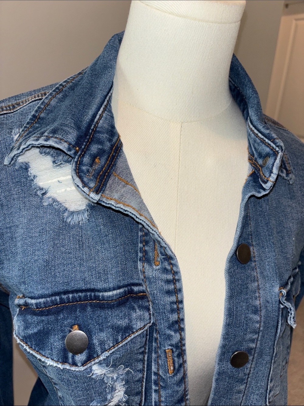 Distressed Blue Denim Button-Up Jacket - Picture 2 of 4